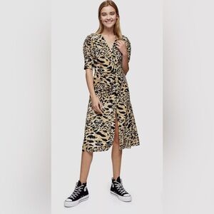 TOPSHOP Leopard Print Faux Wrap Midi Dress